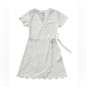 Weezie Towels dress robe wrap terry mini scalloped light blue trim pockets tie